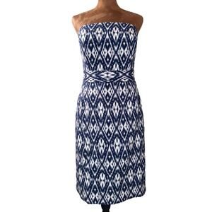 Banana Republic Day Dress Strapless Ikat Dress Women's 4 Navy White Lined EUC